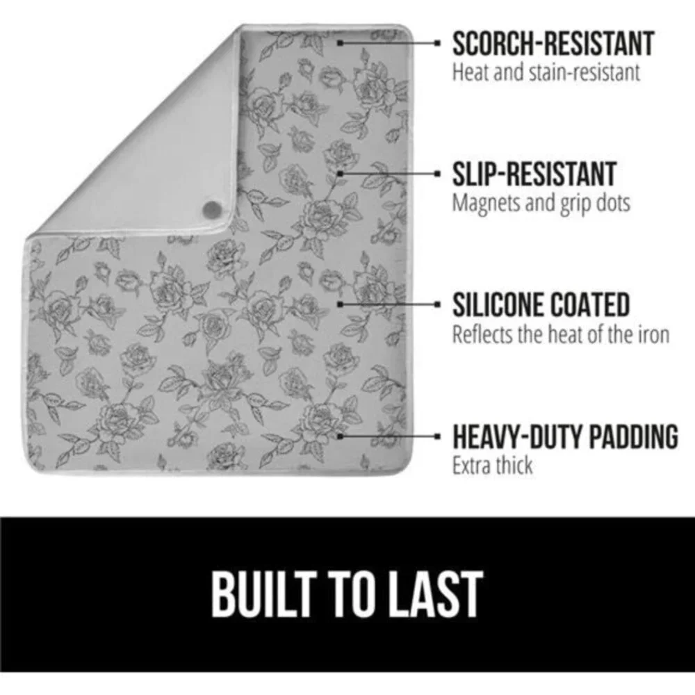 New Portable‎ Ironing Mat, Magnetic Pad, Scorch Resistant, 28x24 Gray Floral